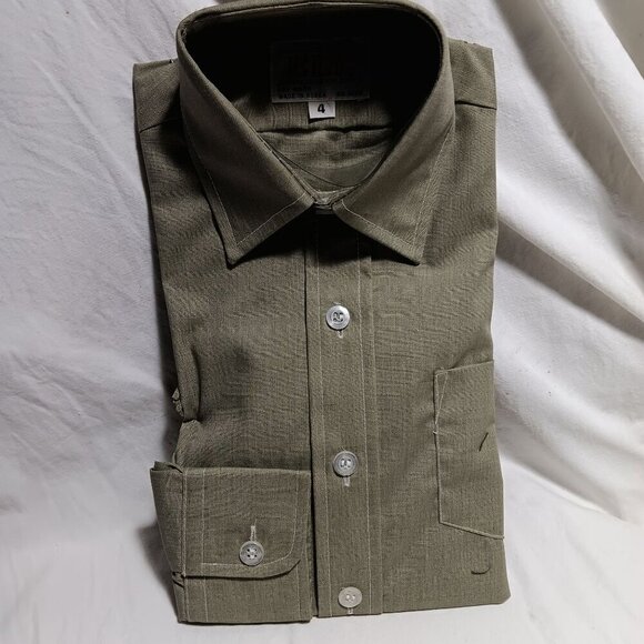 BOYS 4T Vintage 1970's Shirt ELY AVOCADO GREEN LS THIN HIPPY SHIRT USA NEW - Picture 2 of 6